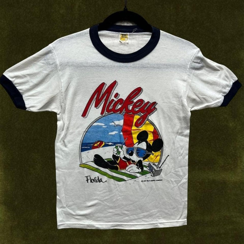 Vintage 1980s Velva Sheen Mickey Florida Disney Ringer Tee size S
